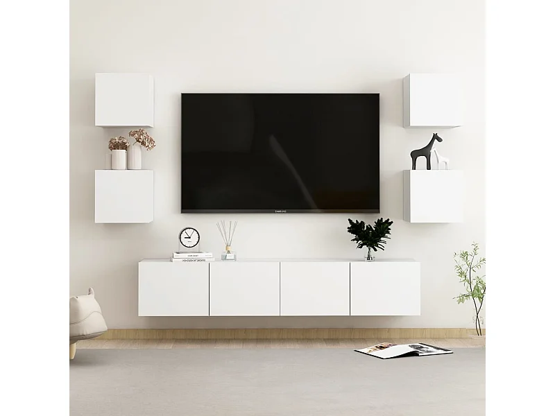 Ensemble de meubles TV | Bancs TV | Armoires TV 6 pcs Blanc Bois d'ingénierie