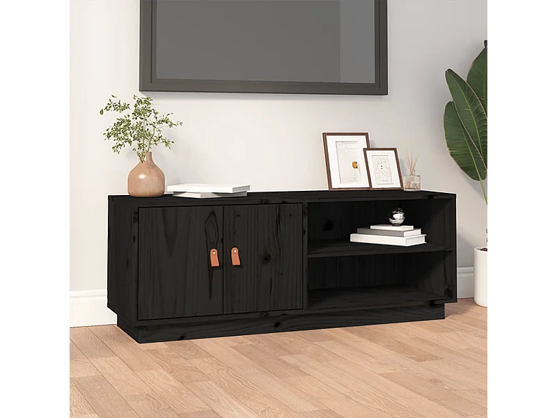 Mueble de TV | Mueble de salón de madera maciza de pino negro 105x34x40 cm