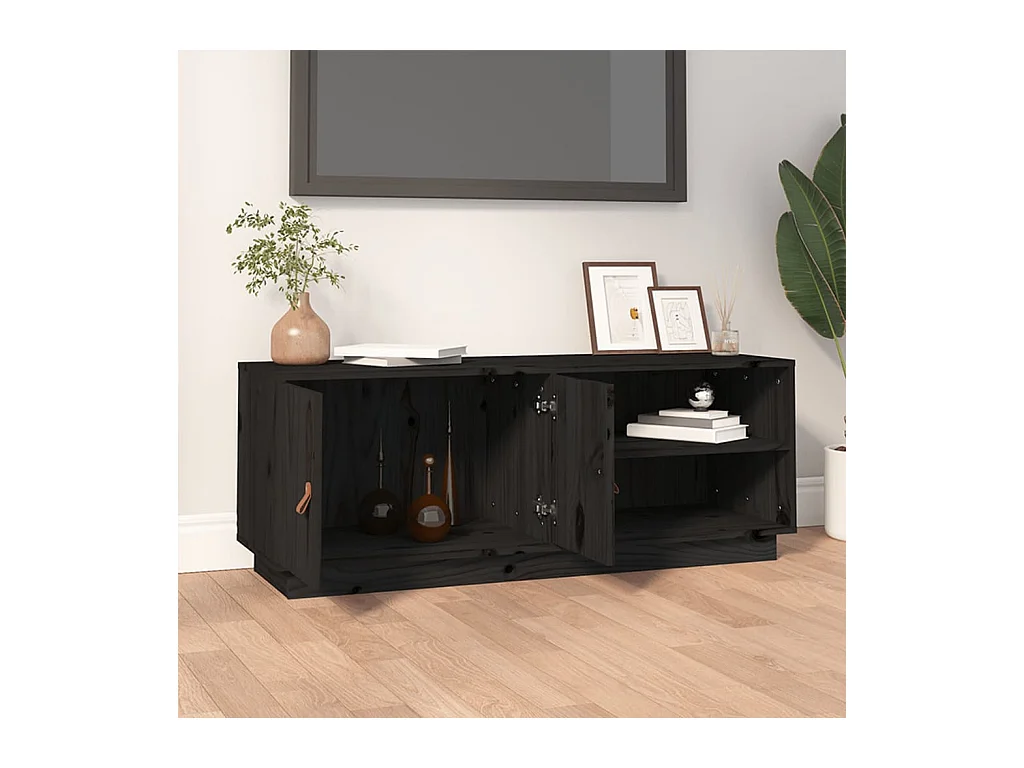 Mueble de TV | Mueble de salón de madera maciza de pino negro 105x34x40 cm