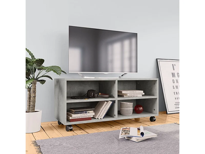 Meuble TV | Banc TV | Armoire TV avec roulettes Gris béton 90x35x35 cm Bois ingénierie