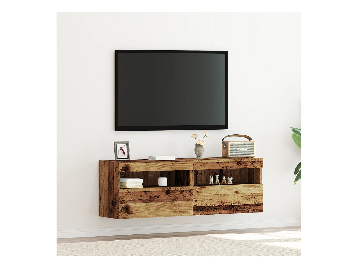 Meubles TV | Bancs TV | Armoires TV avec éclairage LED 2 pcs bois ancien 60x30x40 cm