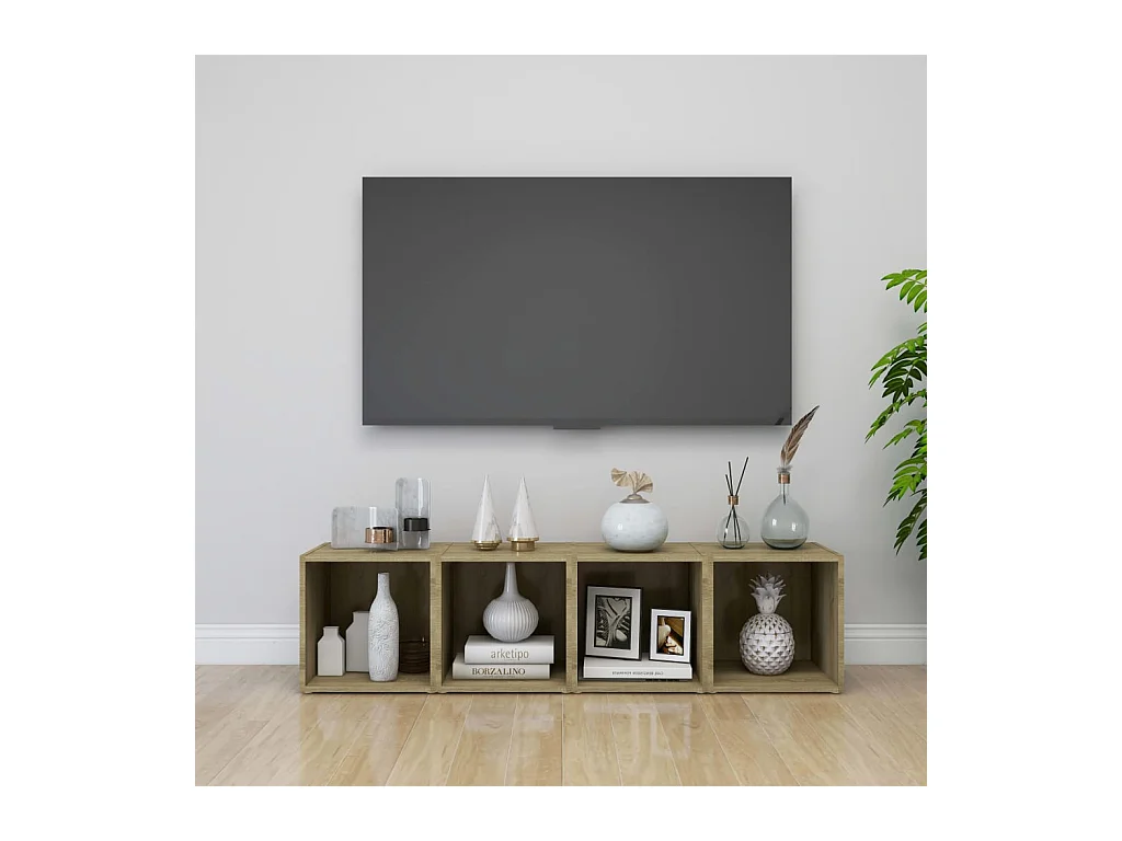 Muebles de TV | Gabinetes de TV |  Muebles de salón 4uds madera contrachapada roble Sonoma 37x35x37cm