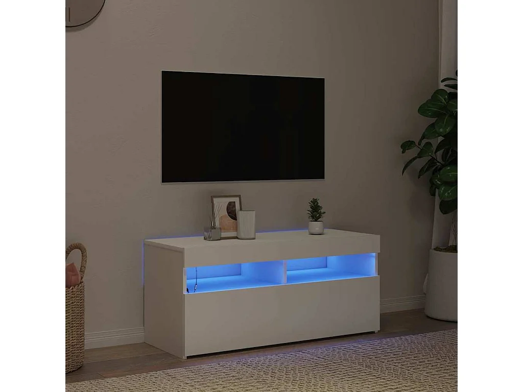 Mueble de TV | Mueble de salón con luces LED blanco 90x35x40 cm