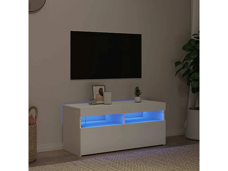 Meuble TV | Banc TV | Armoire TV avec lumières LED blanc 90x35x40 cm