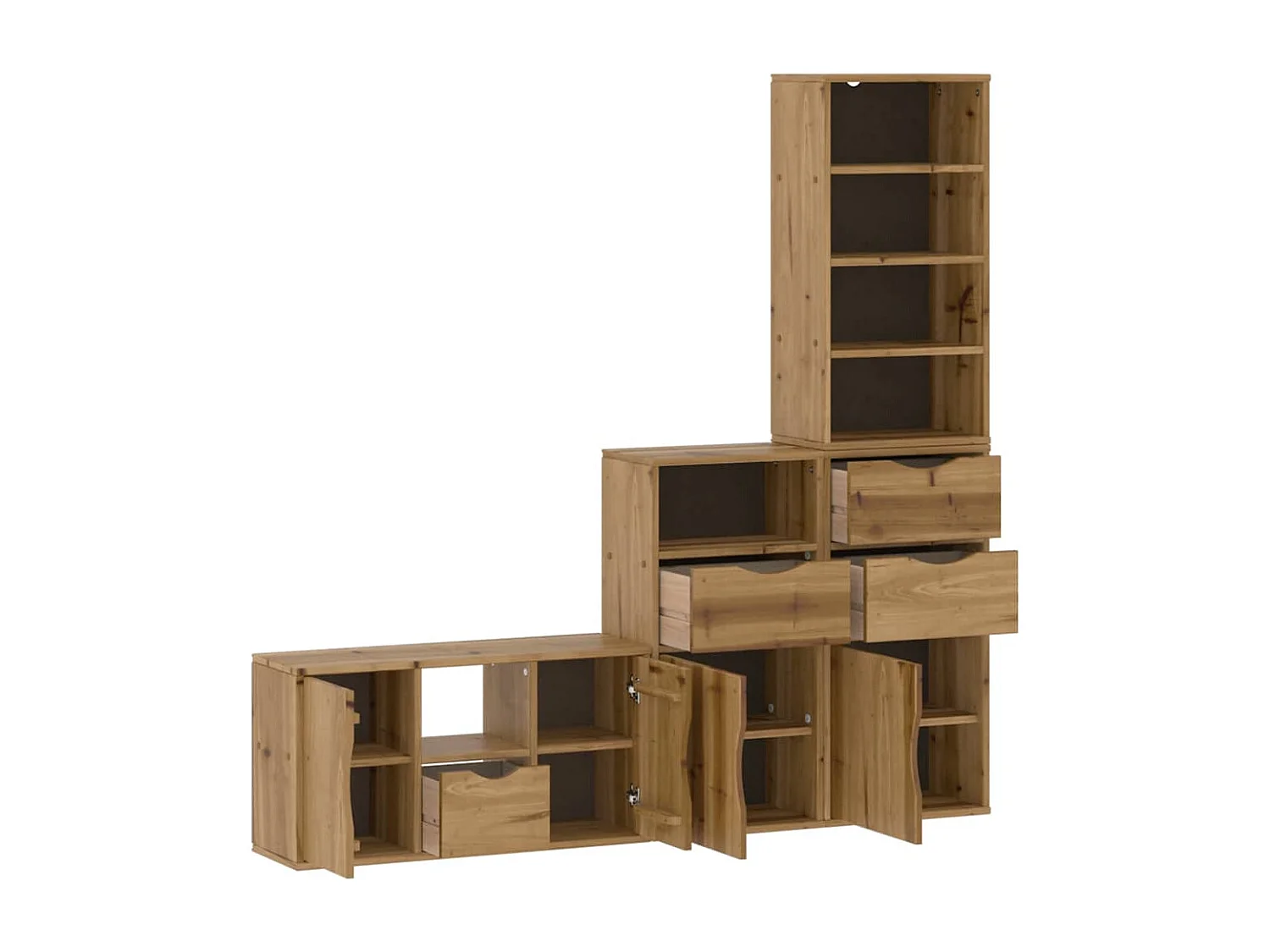 Muebles de TV | Gabinetes de TV |  Muebles de salón 4 uds. con almacenaje "ODDA" madera maciza pino