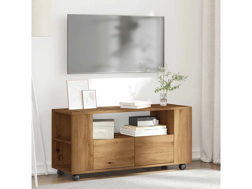 Mueble TV | Gabinete de TV | Mueble de salón ruedas madera ingeniería roble artisan 102x34,5x43cm