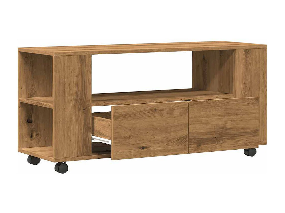 Mueble TV | Gabinete de TV | Mueble de salón ruedas madera ingeniería roble artisan 102x34,5x43cm