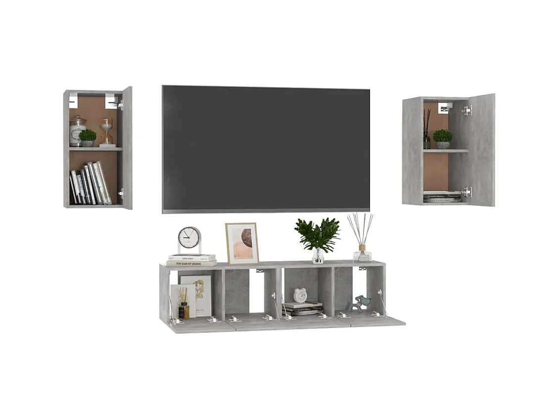 Ensemble de meubles TV | Bancs TV | Armoires TV 4 pcs Gris béton Bois d'ingénierie
