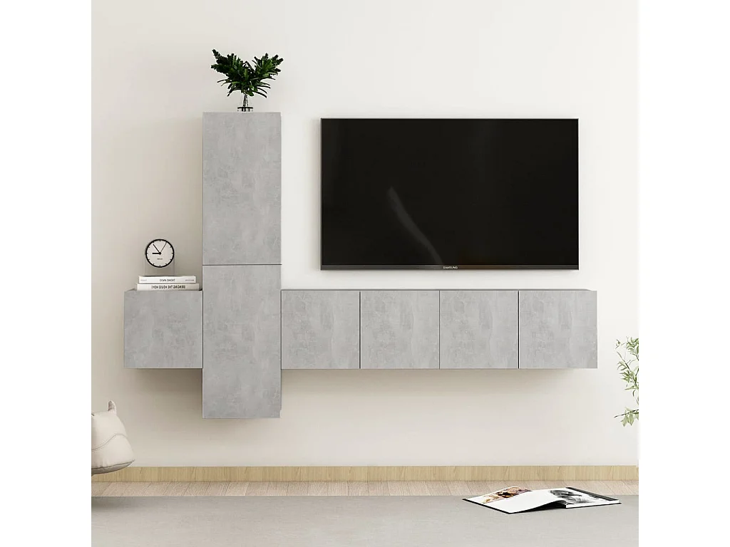 Ensemble de meubles TV | Bancs TV | Armoires TV 5 pcs Gris béton Bois d'ingénierie