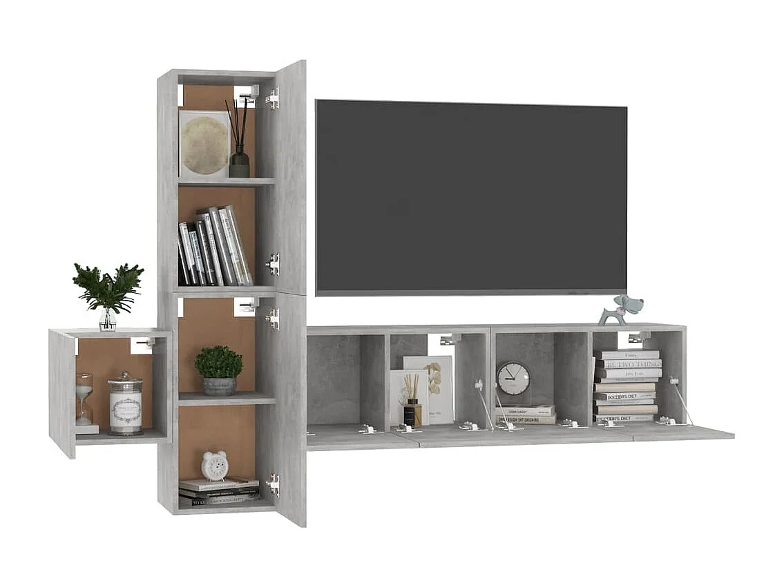 Ensemble de meubles TV | Bancs TV | Armoires TV 5 pcs Gris béton Bois d'ingénierie
