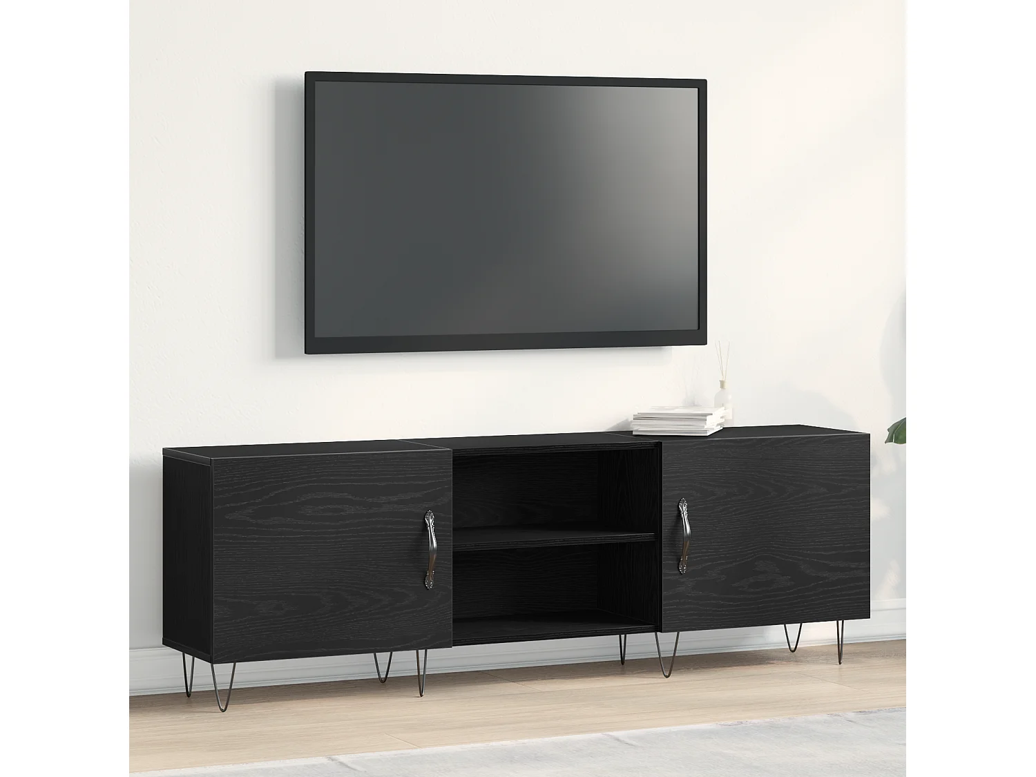 Meuble TV | Banc TV | Armoire TV Noir Chêne 150x30x50 cm Bois d'ingénierie