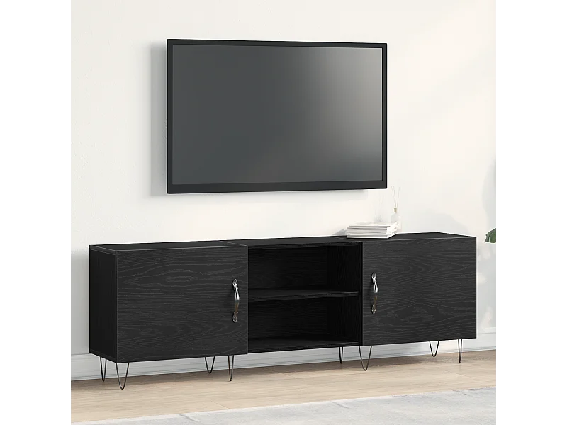 Meuble TV | Banc TV | Armoire TV Noir Chêne 150x30x50 cm Bois d'ingénierie