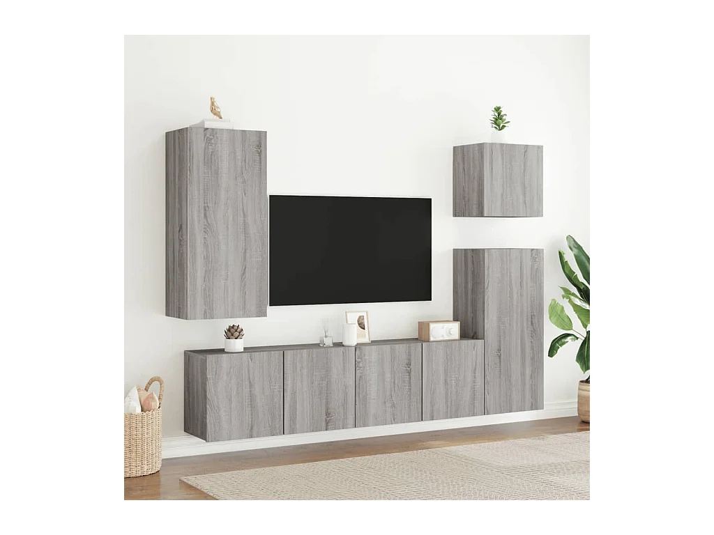muebles para TV  | Gabinetes de TV |  Muebles de salón de pared 2 unidades gris Sonoma 80x30x41 cm