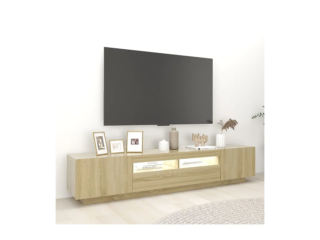 Armario TV | Mueble TV | Mueble de salón con luces LED color roble Sonoma 200x35x40 cm