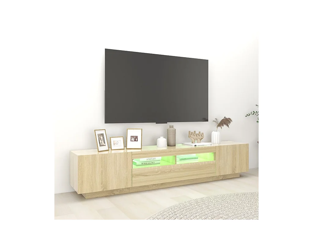 Armario TV | Mueble TV | Mueble de salón con luces LED color roble Sonoma 200x35x40 cm