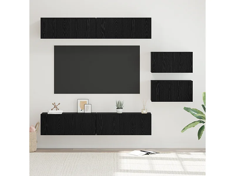Conjunto de Mueble de TV | Mueble de salón 6 pcs Roble negro 80 x 30 x 30 cm