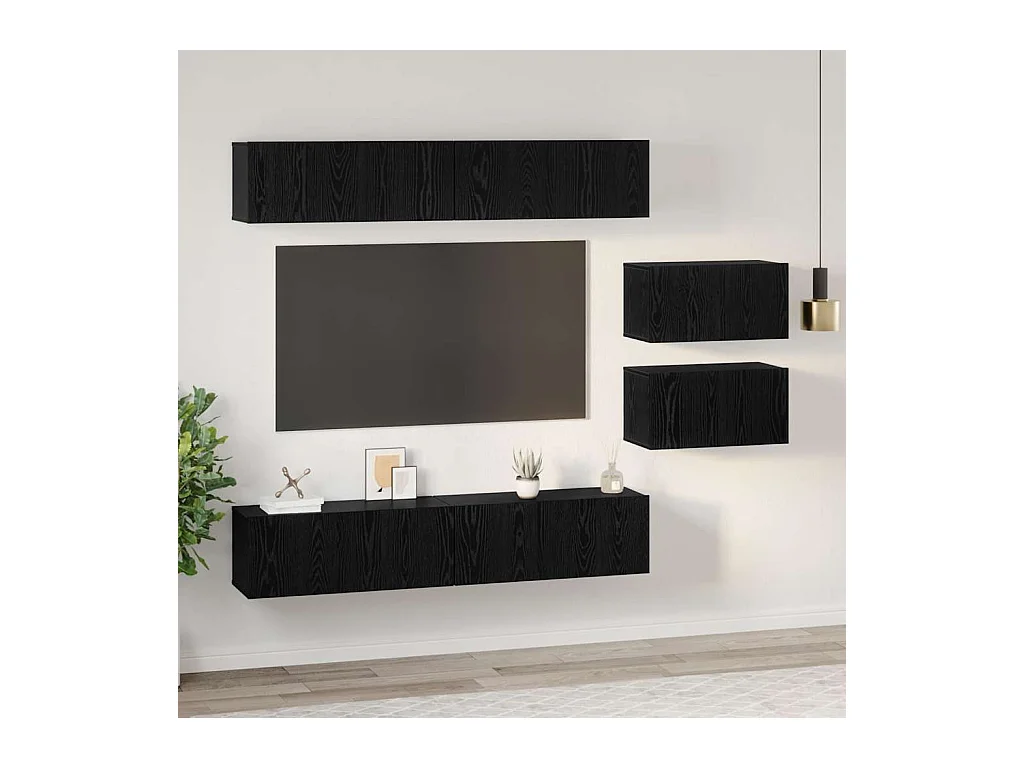 Conjunto de Mueble de TV | Mueble de salón 6 pcs Roble negro 80 x 30 x 30 cm