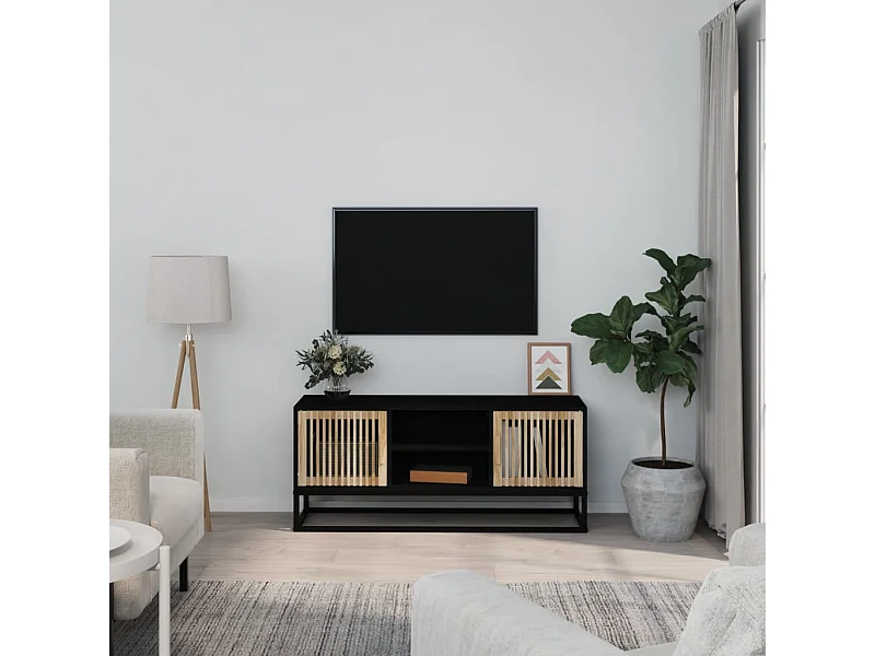 Mueble de TV | Mueble de salón hierro y madera contrachapada negro 105x30x45 cm