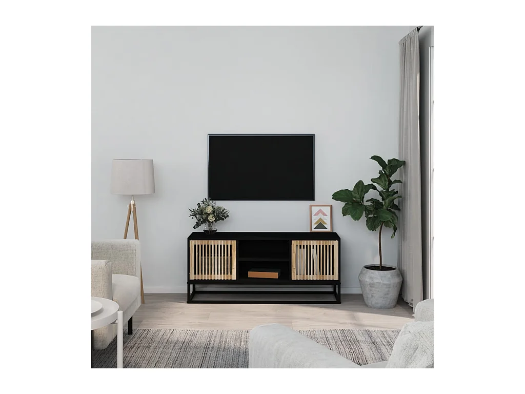 Mueble de TV | Mueble de salón hierro y madera contrachapada negro 105x30x45 cm