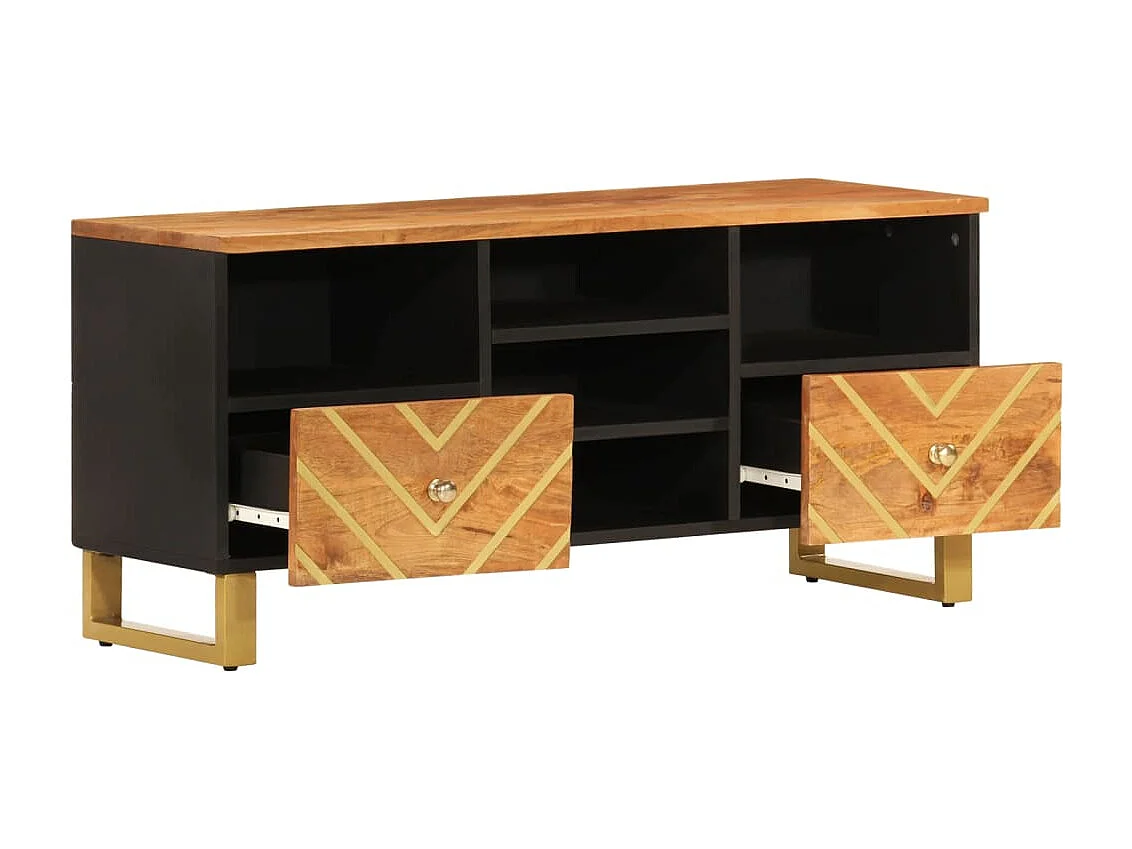 Mueble de TV | Mueble de salón madera maciza mango marrón y negro 100x33,5x46 cm