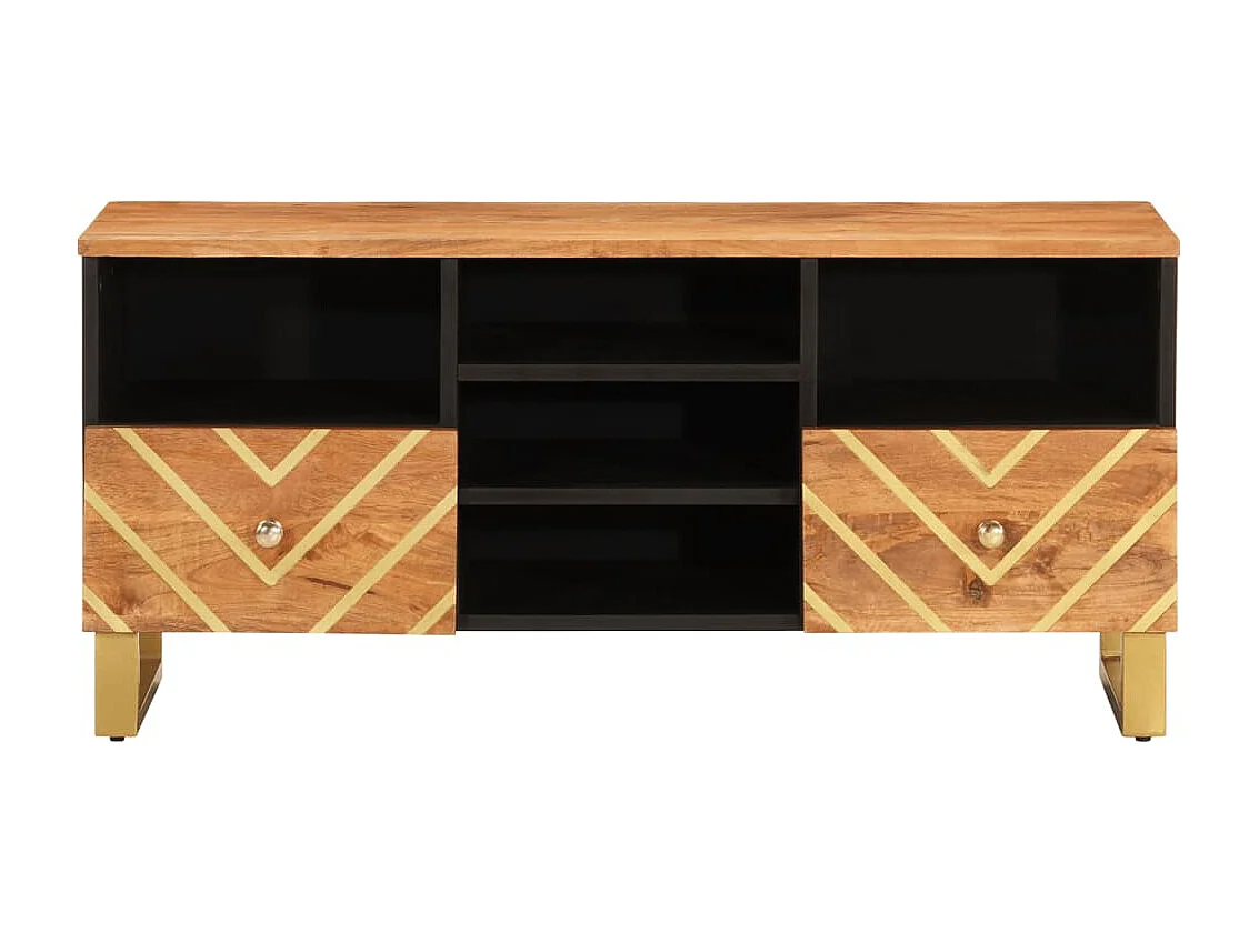 Mueble de TV | Mueble de salón madera maciza mango marrón y negro 100x33,5x46 cm