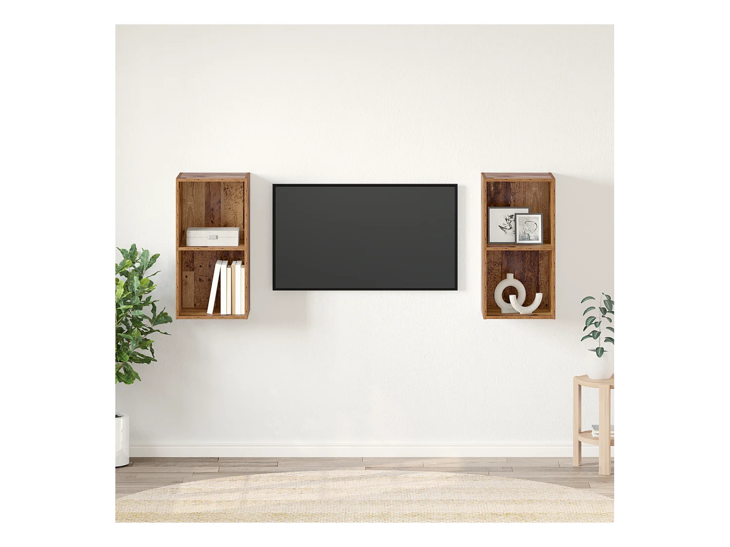 Mueble de TV | Mueble de salón de Pared 2 pcs Madera envejecida 37 x 37 x 72 cm
