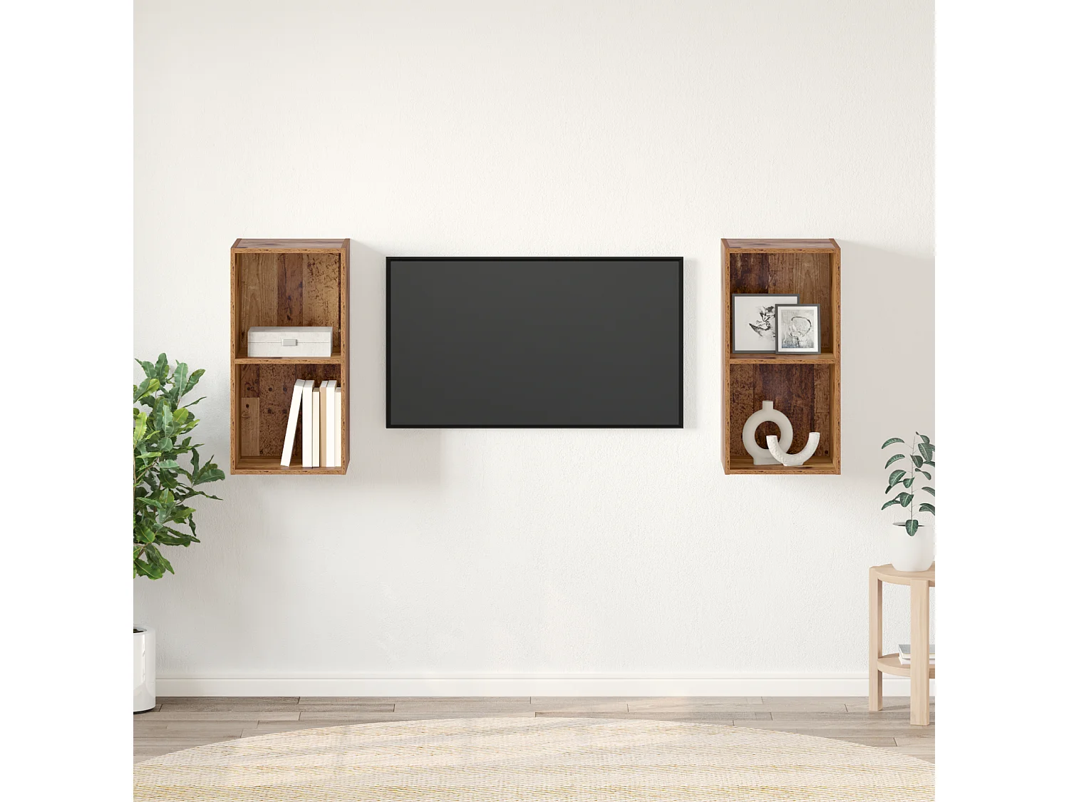 Mueble de TV | Mueble de salón de Pared 2 pcs Madera envejecida 37 x 37 x 72 cm