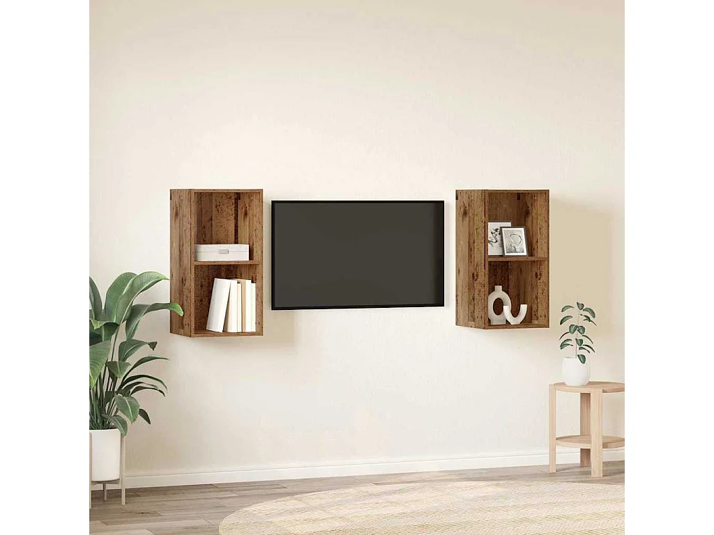 Mueble de TV | Mueble de salón de Pared 2 pcs Madera envejecida 37 x 37 x 72 cm