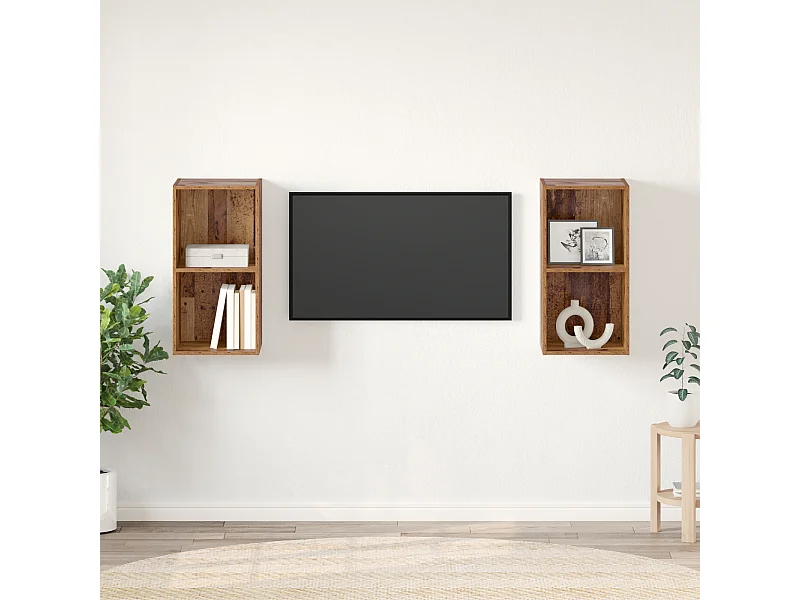 Mueble de TV | Mueble de salón de Pared 2 pcs Madera envejecida 37 x 37 x 72 cm