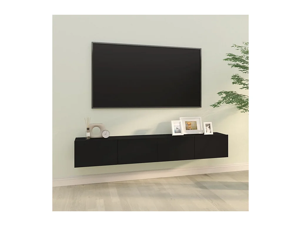 Muebles TV | Gabinetes de TV | Muebles de salón pared 2 uds madera contrachapada negro 100x30x30 cm