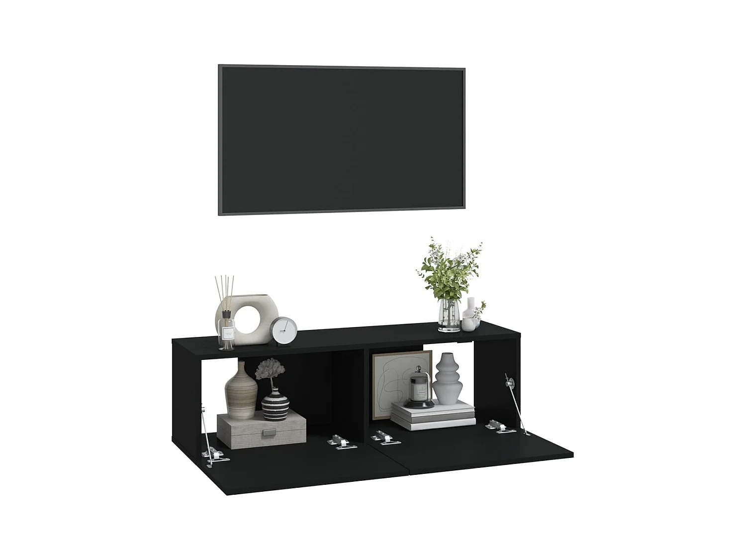 Muebles TV | Gabinetes de TV | Muebles de salón pared 2 uds madera contrachapada negro 100x30x30 cm