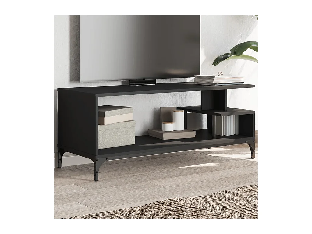 Mueble de TV | Mueble de salón madera de ingeniería y acero negro 102x40x41 cm