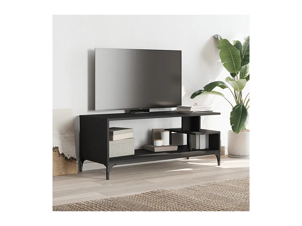 Mueble de TV | Mueble de salón madera de ingeniería y acero negro 102x40x41 cm