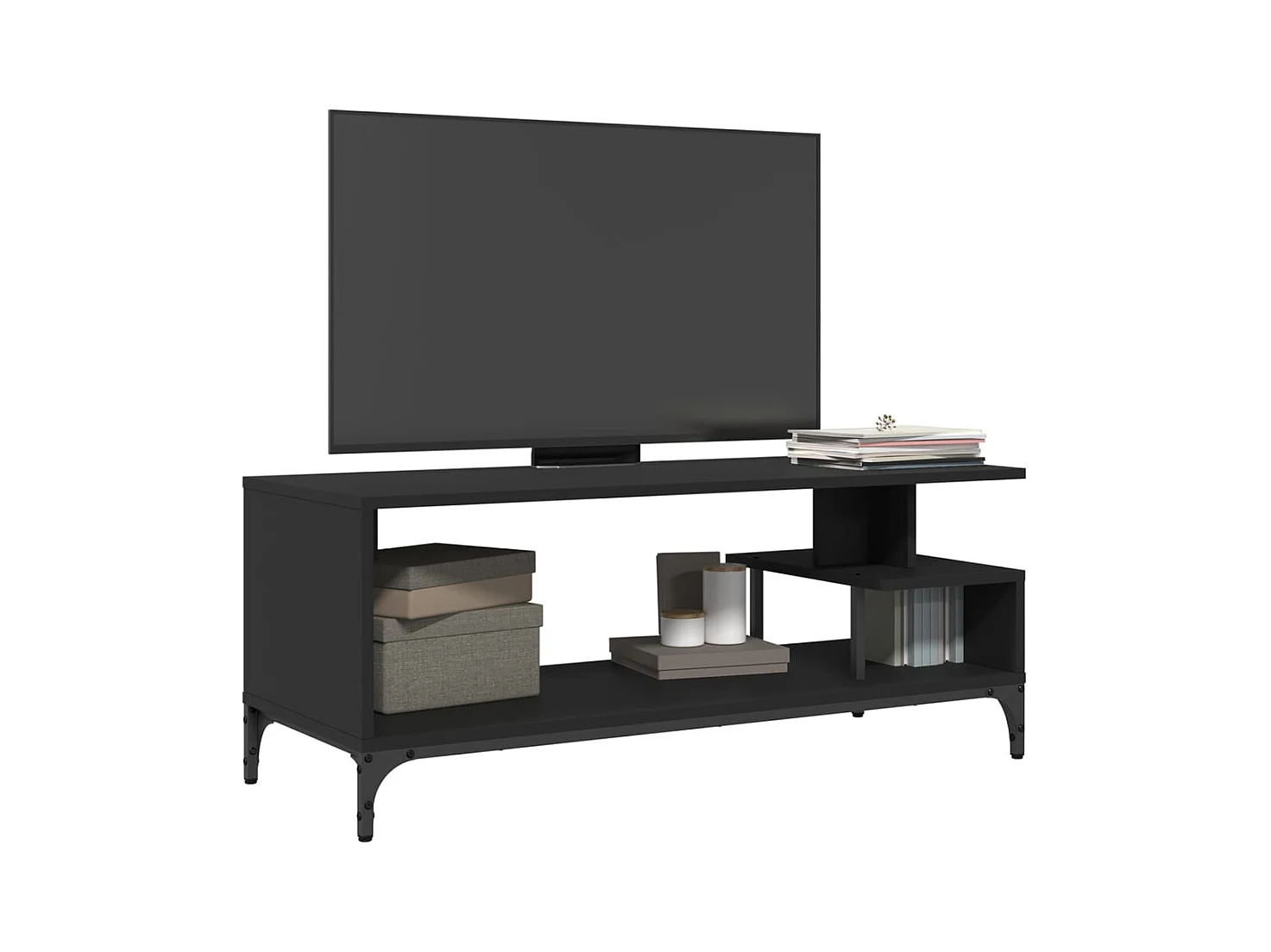 Mueble de TV | Mueble de salón madera de ingeniería y acero negro 102x40x41 cm