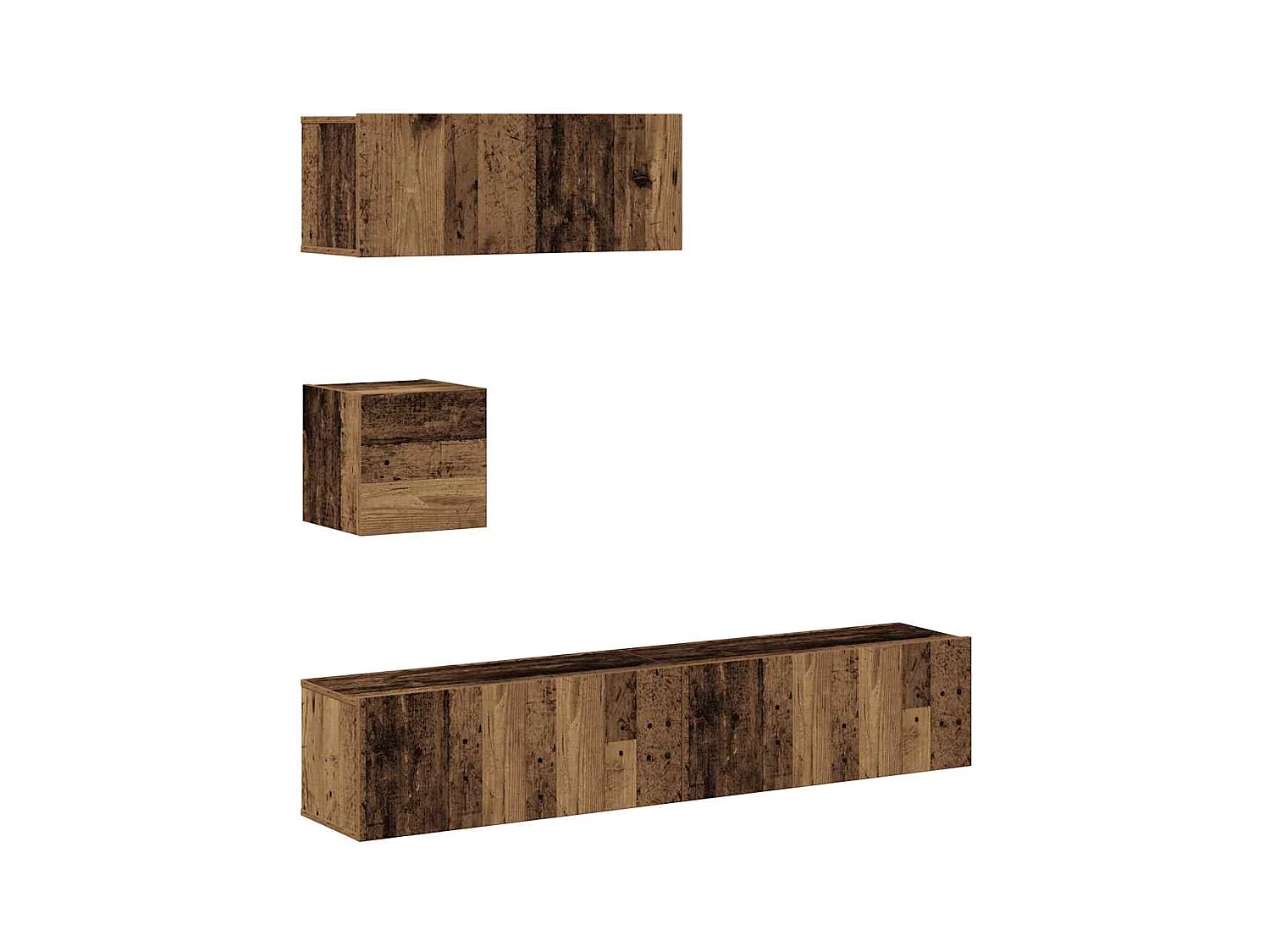 4-delig Tv-meubelset | Tv-Bank | TV-kast wandmontage bewerkt hout oud houtkleurig