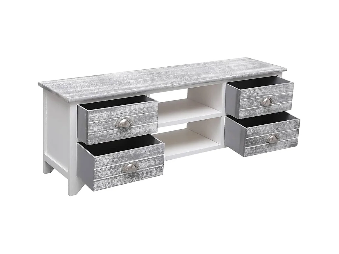 Mueble para TV  | Gabinete de TV |  Mueble de salón madera de paulownia blanco y gris 108x30x40 cm