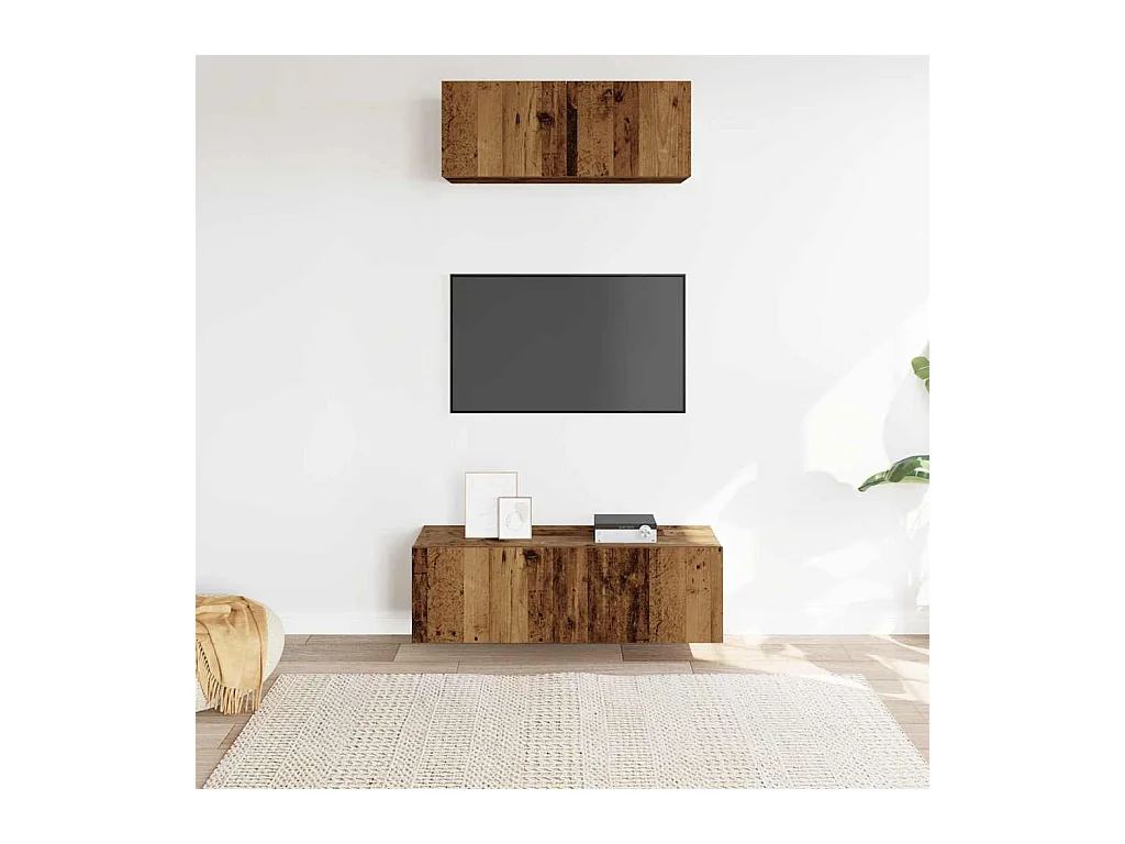 Conjunto de Mueble de TV | Mueble de salón 2 piezas montado la pared madera vieja