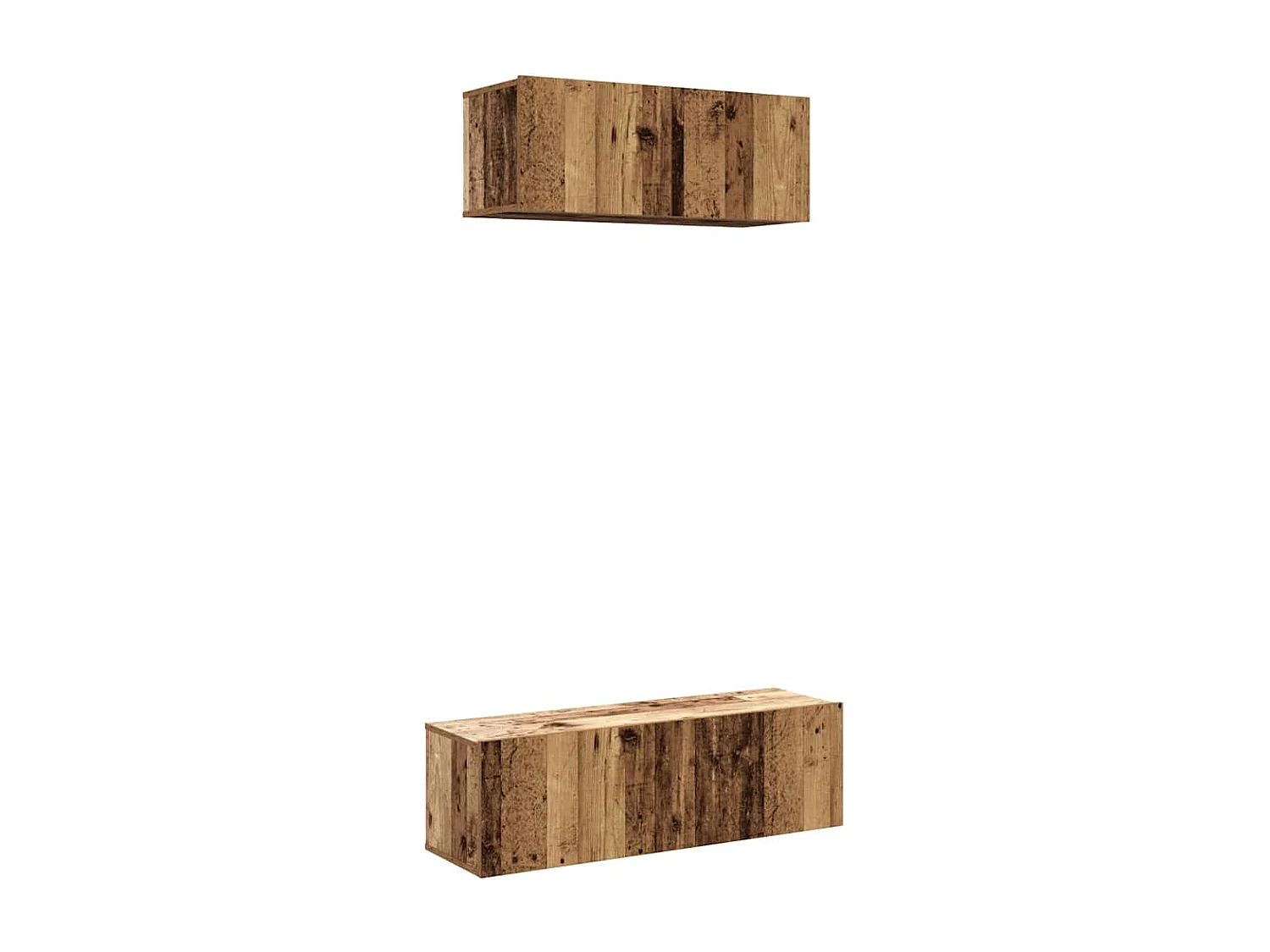 2-delig Tv-meubelset | Tv-Bank | TV-kast wandmontage bewerkt hout oud houtkleurig