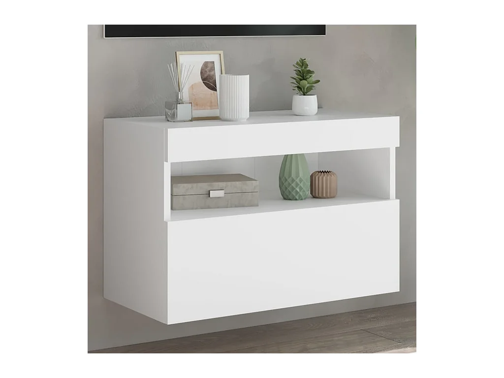 Mueble de TV | Mueble de salón de pared con luces LED blanco 60x30x40 cm
