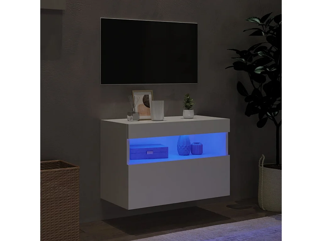 Mueble de TV | Mueble de salón de pared con luces LED blanco 60x30x40 cm