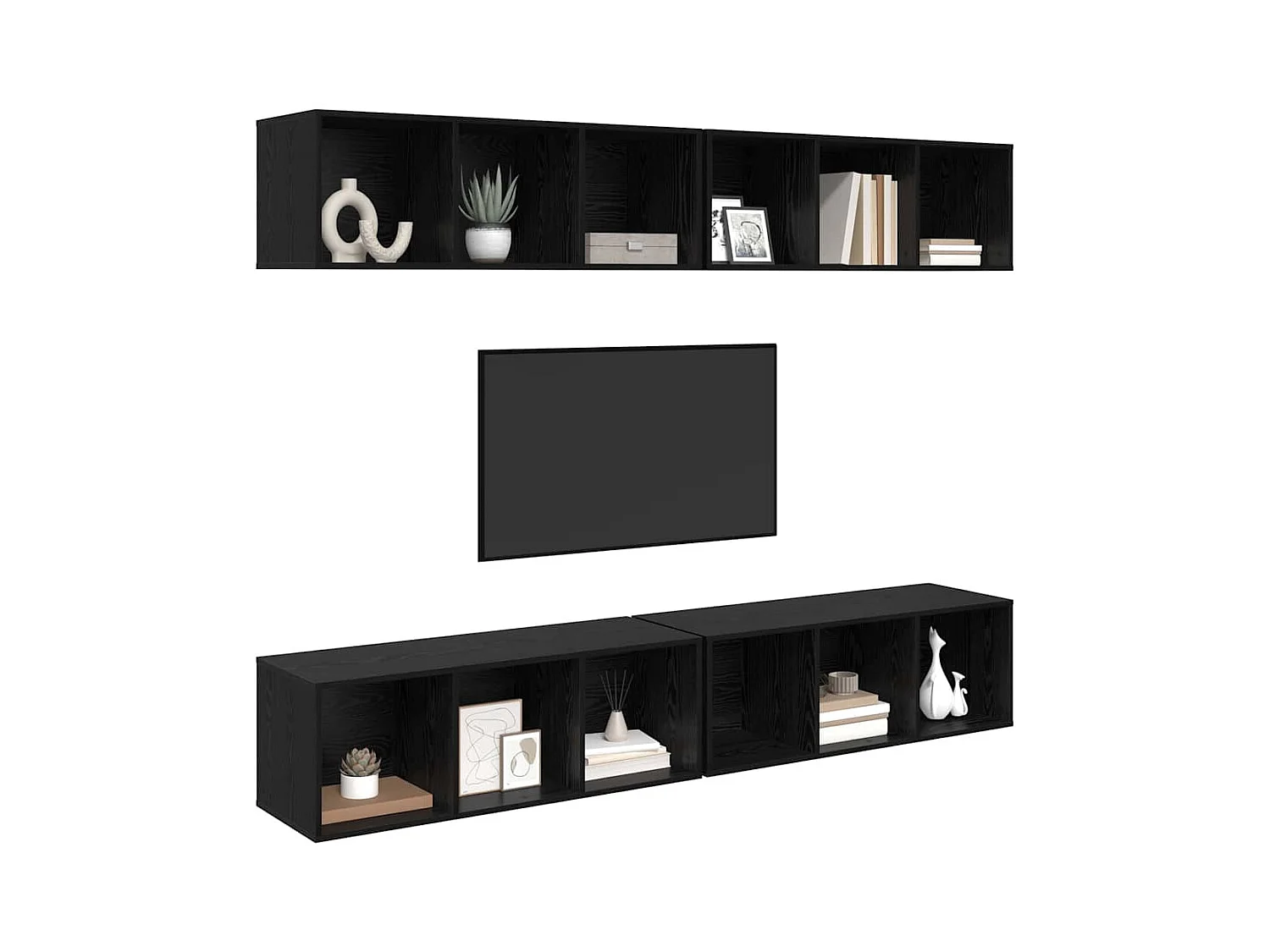 Mueble de TV | Mueble de salón de Pared 4 pcs Roble negro 37 x 37 x 107.5 cm