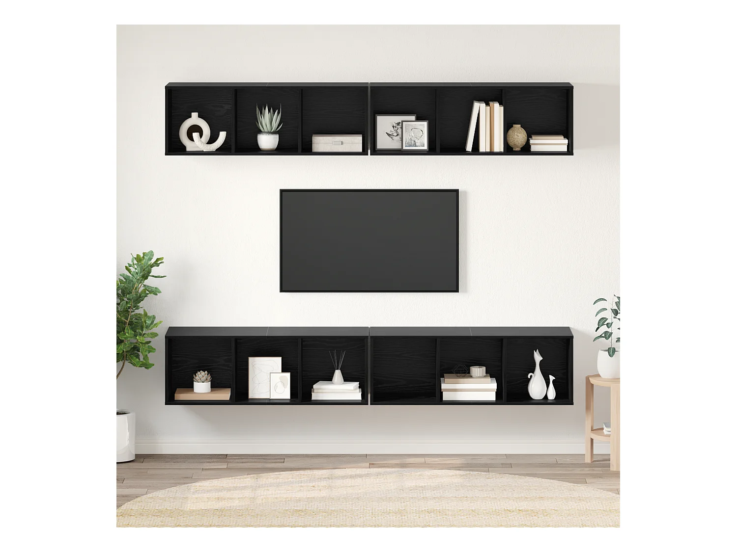 Meuble TV | Banc TV | Armoire TV mural 4 pcs Chêne noir 37 x 37 x 107,5 cm