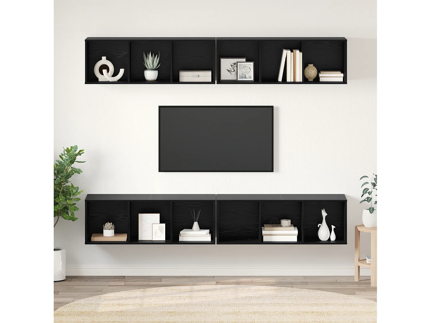 Meuble TV | Banc TV | Armoire TV mural 4 pcs Chêne noir 37 x 37 x 107,5 cm