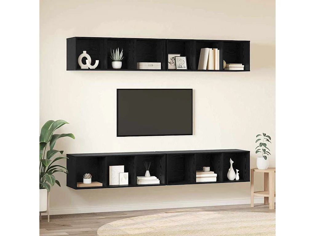 Meuble TV | Banc TV | Armoire TV mural 4 pcs Chêne noir 37 x 37 x 107,5 cm