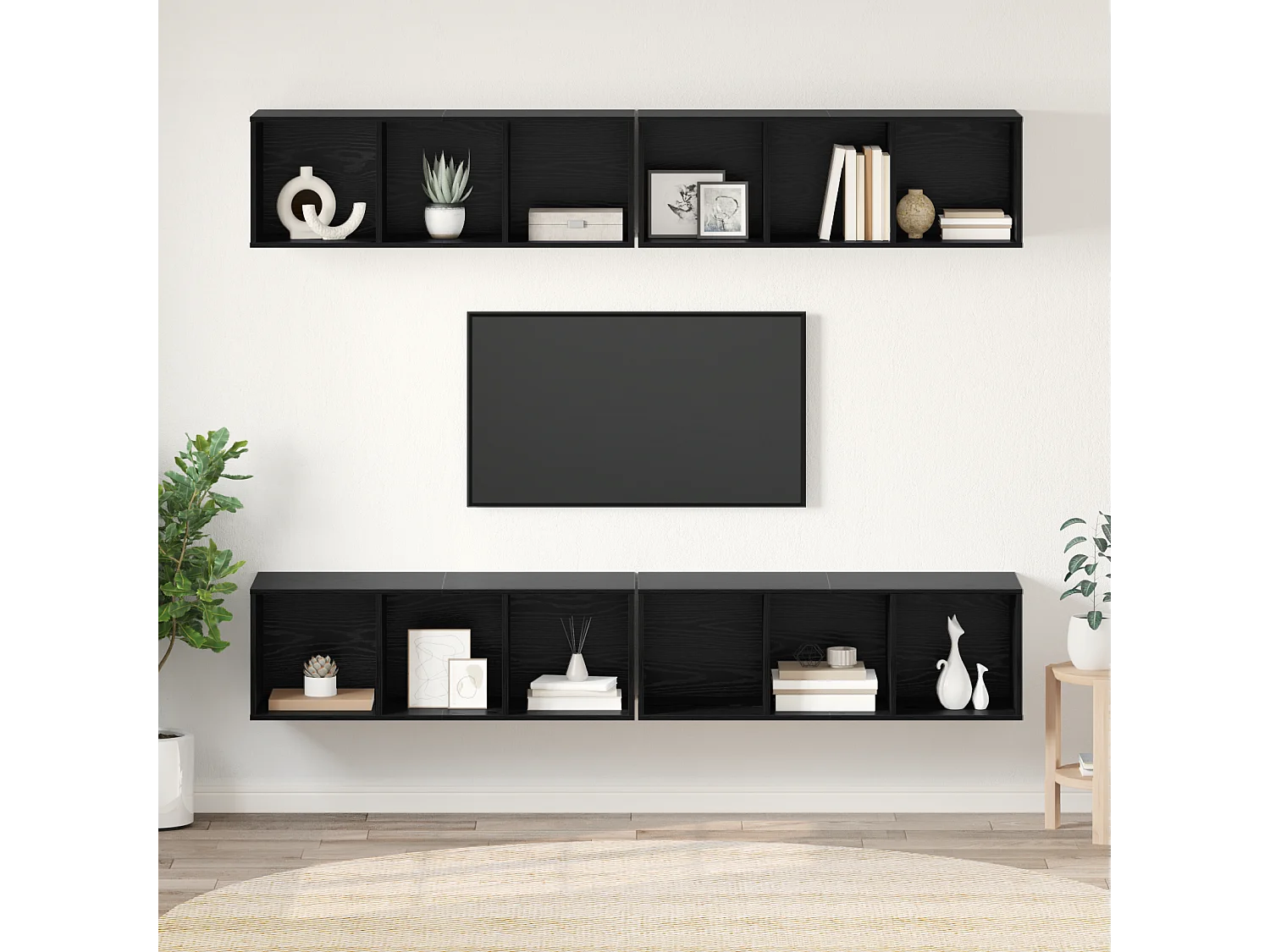 Mueble de TV | Mueble de salón de Pared 4 pcs Roble negro 37 x 37 x 107.5 cm