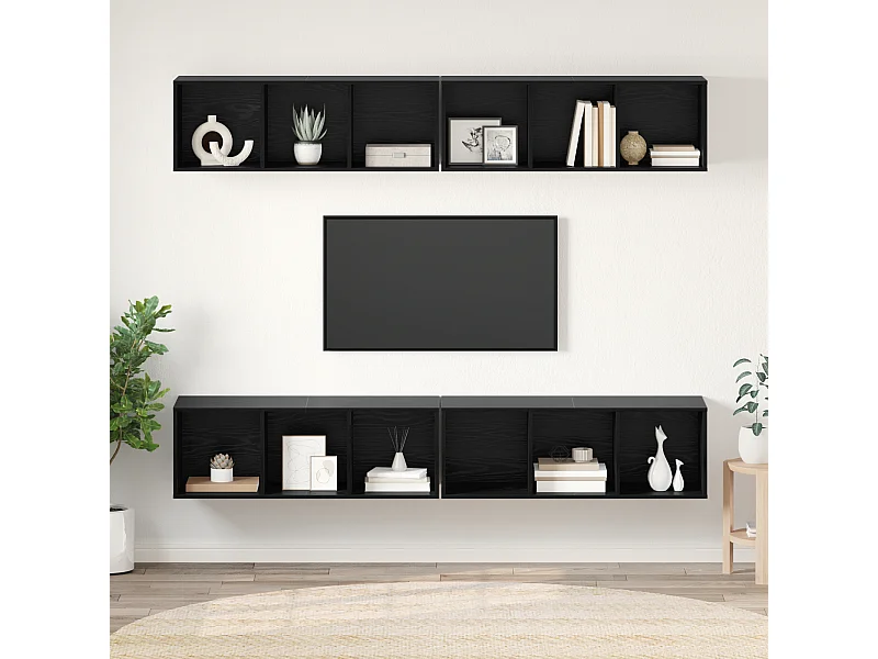 Wand TV kast | Tv-meubel | Tv-Bank met plank met opslag 4 pcs Zwart eiken 37 x 37 x 107.5 cm