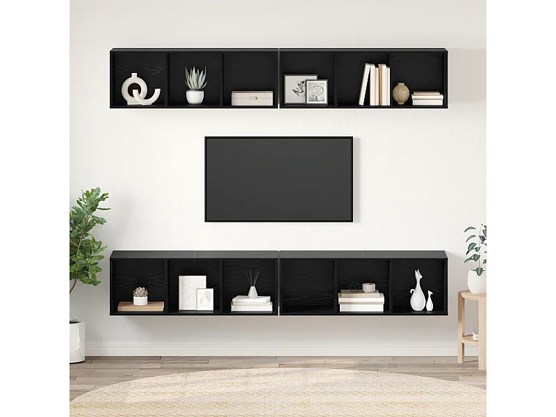 Mueble de TV | Mueble de salón de Pared 4 pcs Roble negro 37 x 37 x 107.5 cm
