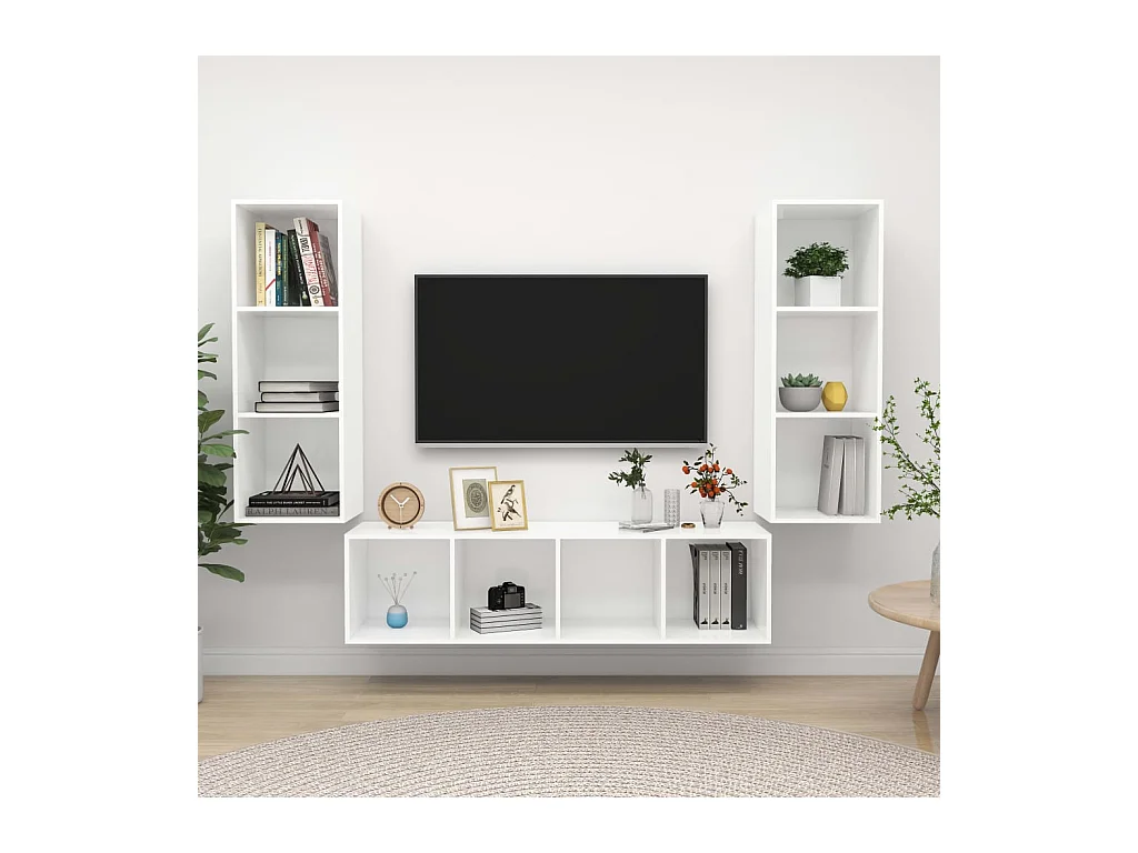 Juego de muebles de salón | Gabinetes de TV |  Muebles de TV 3 piezas madera ingeniería blanco