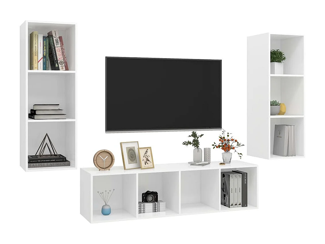 Ensemble de meuble TV | Banc TV | Armoire TV 3 pcs Blanc Bois d'ingénierie