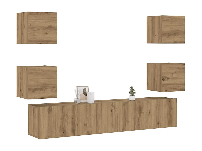 Tv-wandkasten | Tv-meubels | Tv-Banken 6 st bewerkt hout artisanaal eikenkleurig